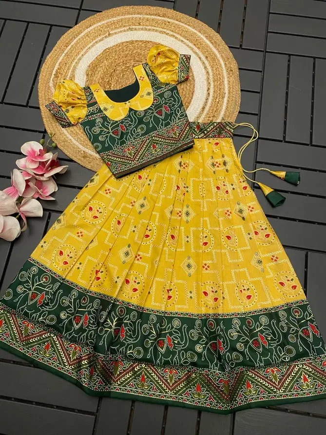 AJD Patola Foil Print Girls Wear Lehenga For Kids Wholesale Price In Surat